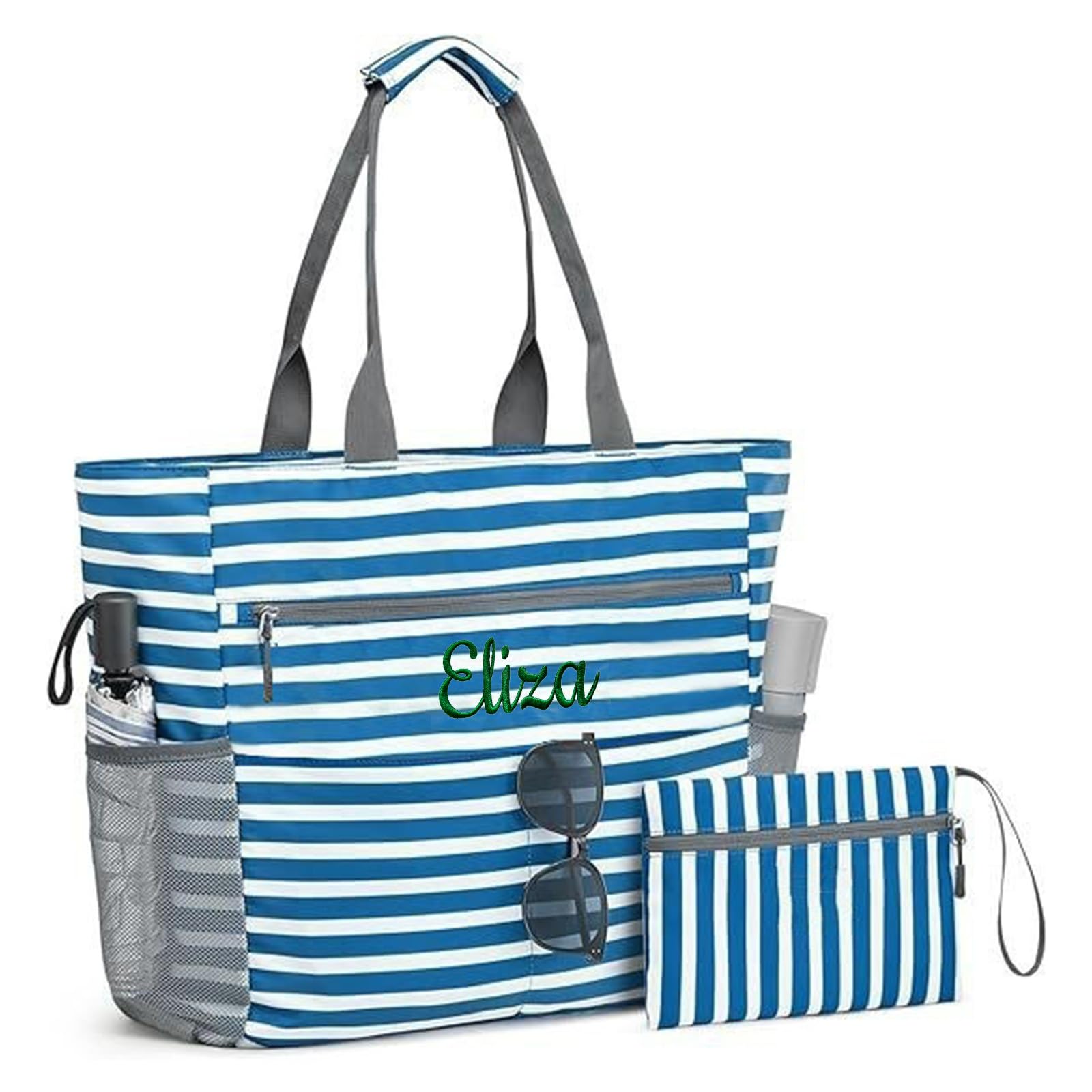 ZGCYSMHT Personalized Waterproof Beach Tote Bag Custom Sandproof Foldable Pool Bag for Women, Swim, Weekender Essentials