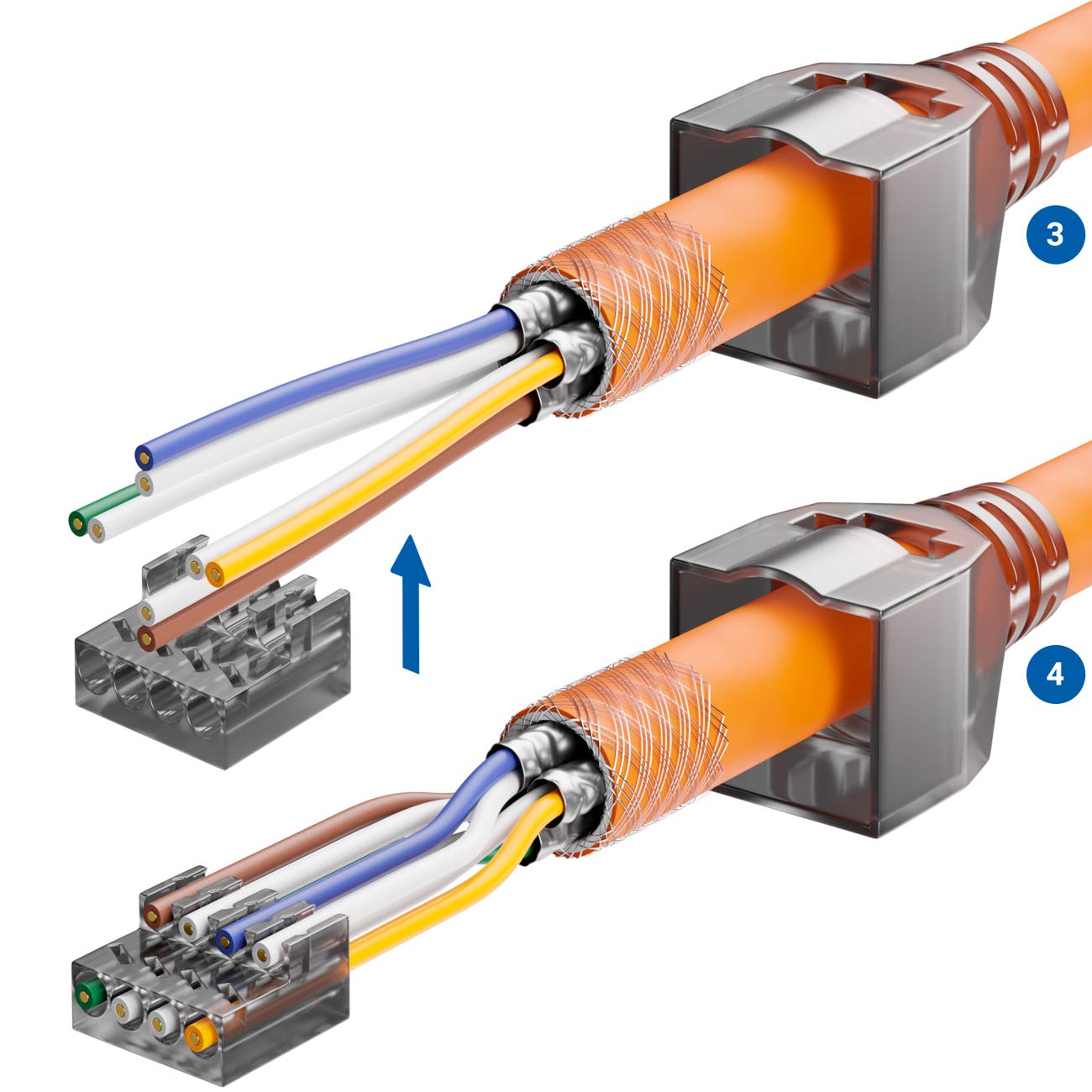 deleyCON 4x Connettore di Rete CAT 6a RJ45 con Connessione LSA per Cavi di Installazione Rigidi Schermati 10 Gbit/S Cavo LAN Connettore per Cavo di Rete CAT6a Alloggiamento in Metallo