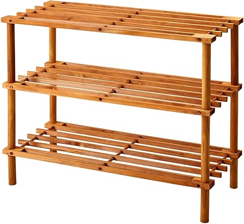 Bestco ND-6941 Estante interior de madera, zapatero, estante múltiple gratis, 3 niveles, marrón claro, práctico