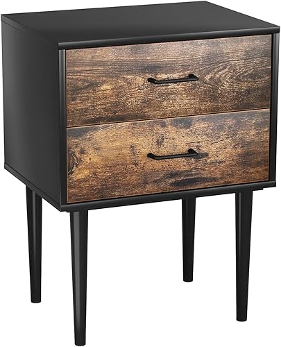 Miniatura 7 de Mesita de noche rústica negra y marrón con cajones, mesita de noche de 26 pulgadas de alto con 2 cajones, mesa de noche moderna, mesa auxiliar de