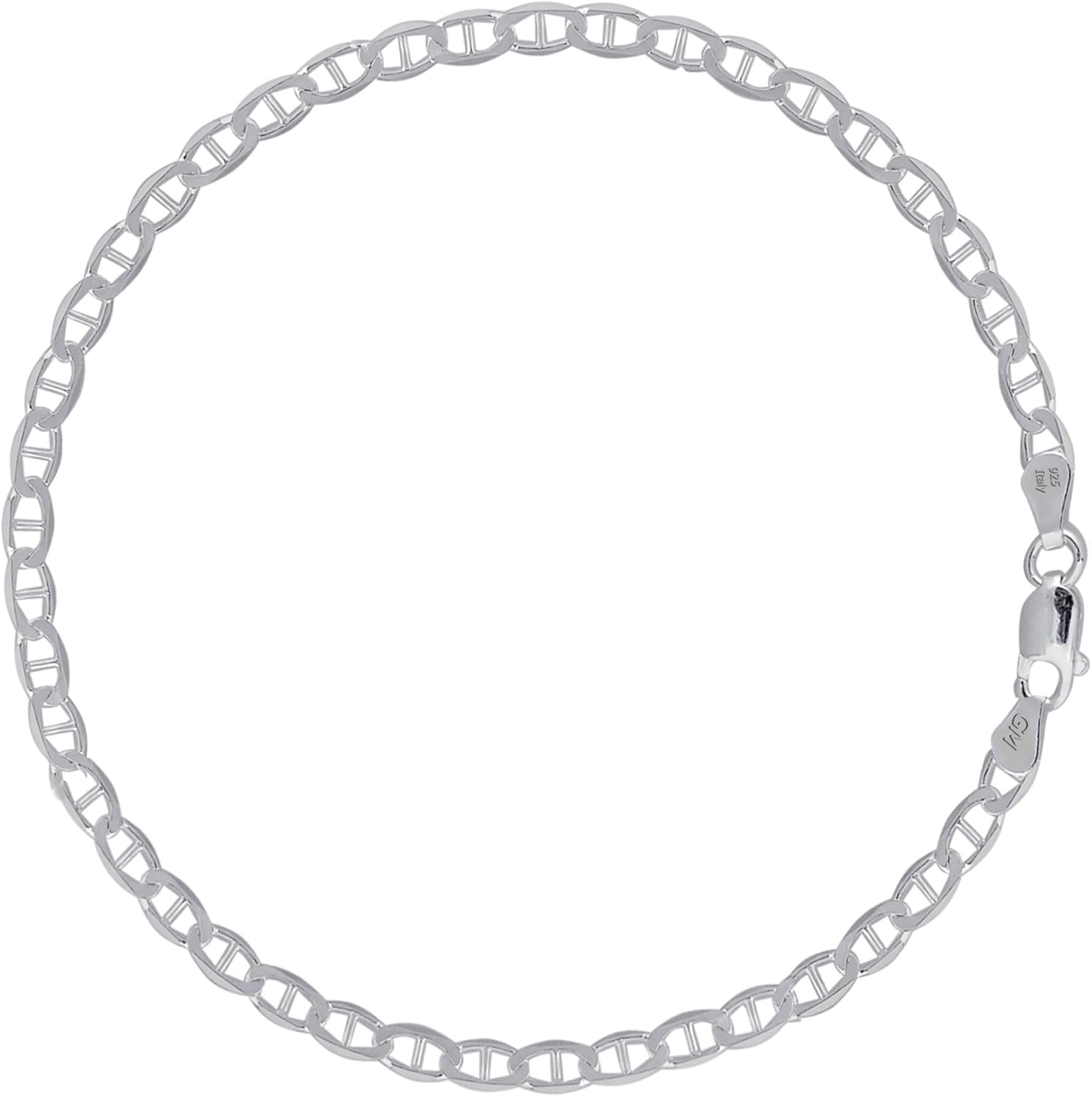 Ritastephens 925 Sterling Silver Mariner Link Chain Anklet – Italian Made Foot Chain, 3.1mm Width, Lobster Clasp