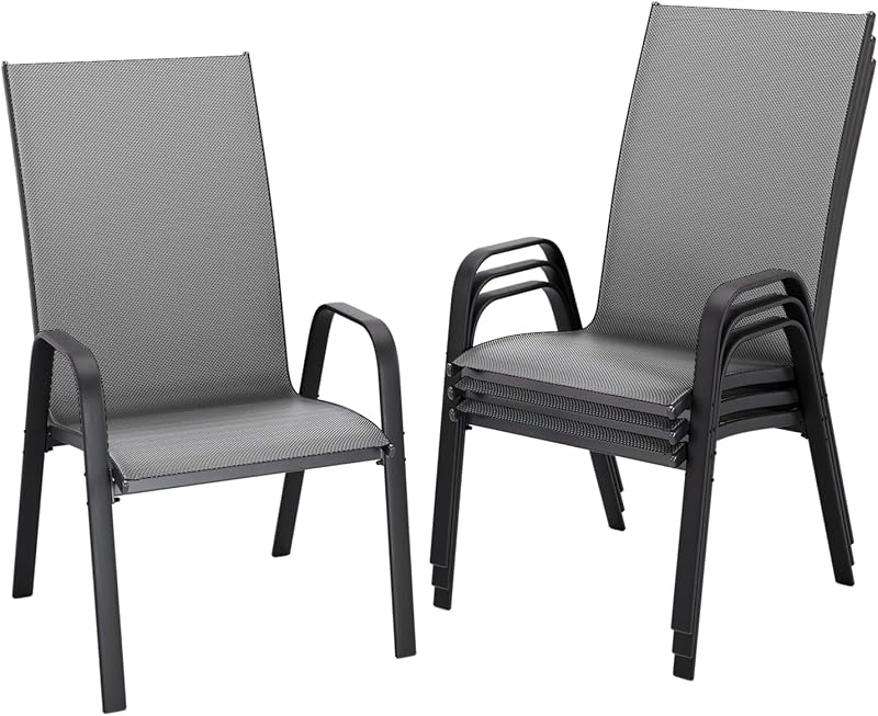 JEAREY Patio Dining Chairs Set of 4, Stackable Outdoor Chairs, Deep Gray