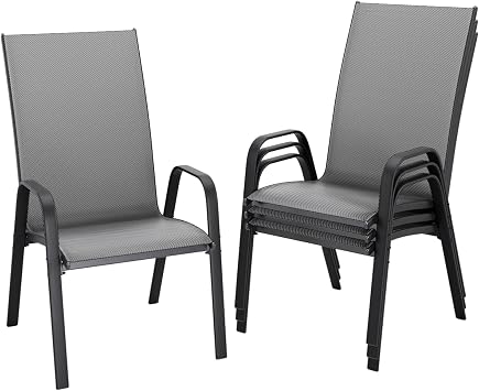 JEAREY Patio Dining Chairs Set of 4, Outdoor Stackable Dining Furniture Set, All Weather Dining Set for Lawn, Garden, Backyard, Poolside, Deep Gray