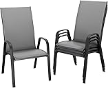 JEAREY Patio Dining Chairs Set of 4, Outdoor Stackable Dining Furniture Set, All Weather Dining Set for Lawn, Garden, Backyard, Poolside, Deep Gray