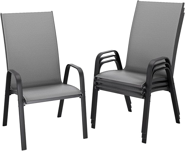 JEAREY Patio Dining Chairs Set of 4, Outdoor Stackable Dining Furniture Set, All Weather Dining Set for Lawn, Garden, Backyard, Poolside, Deep Gray