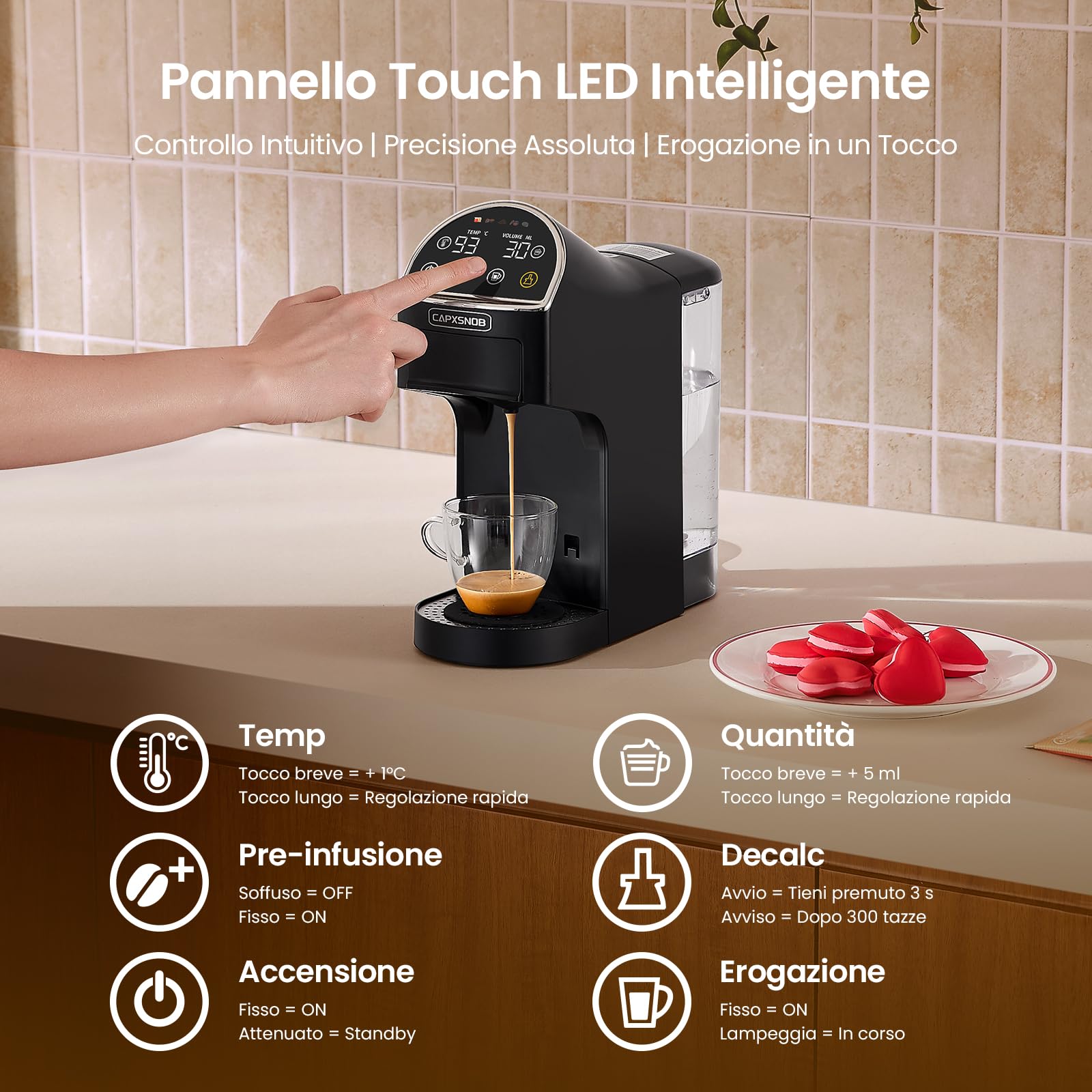 Magician2 Macchina da Caffè Multicapsula 5 in 1 per Nespresso, Dolce Gusto, Lavazza A Modo Mio, Cialde ESE 44 e Macinato, Touch LED, Auto-Adattivo, 20 Bar, 1,2L, Macchina Espresso per Casa e Ufficio