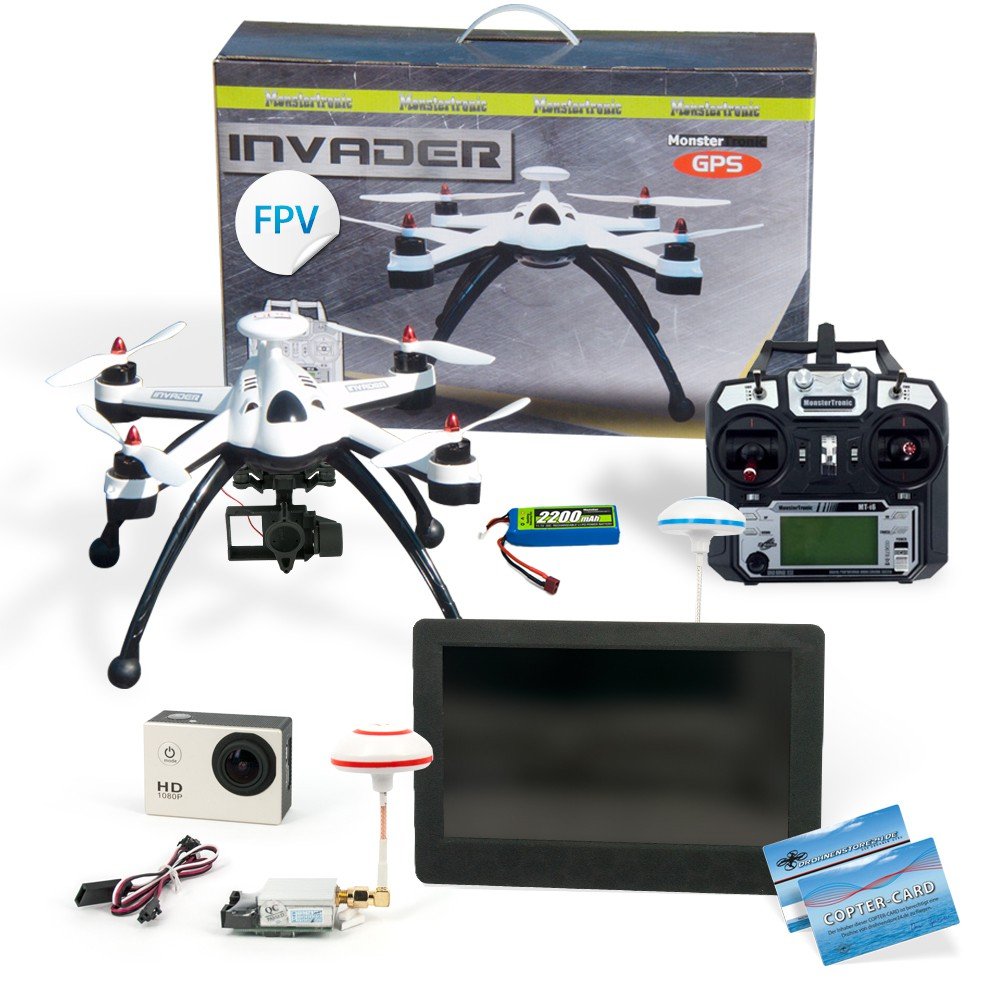 Invader X8 Quadrocopter Drohne V2 mit FPV Set Camera Gimbal Sender GPS