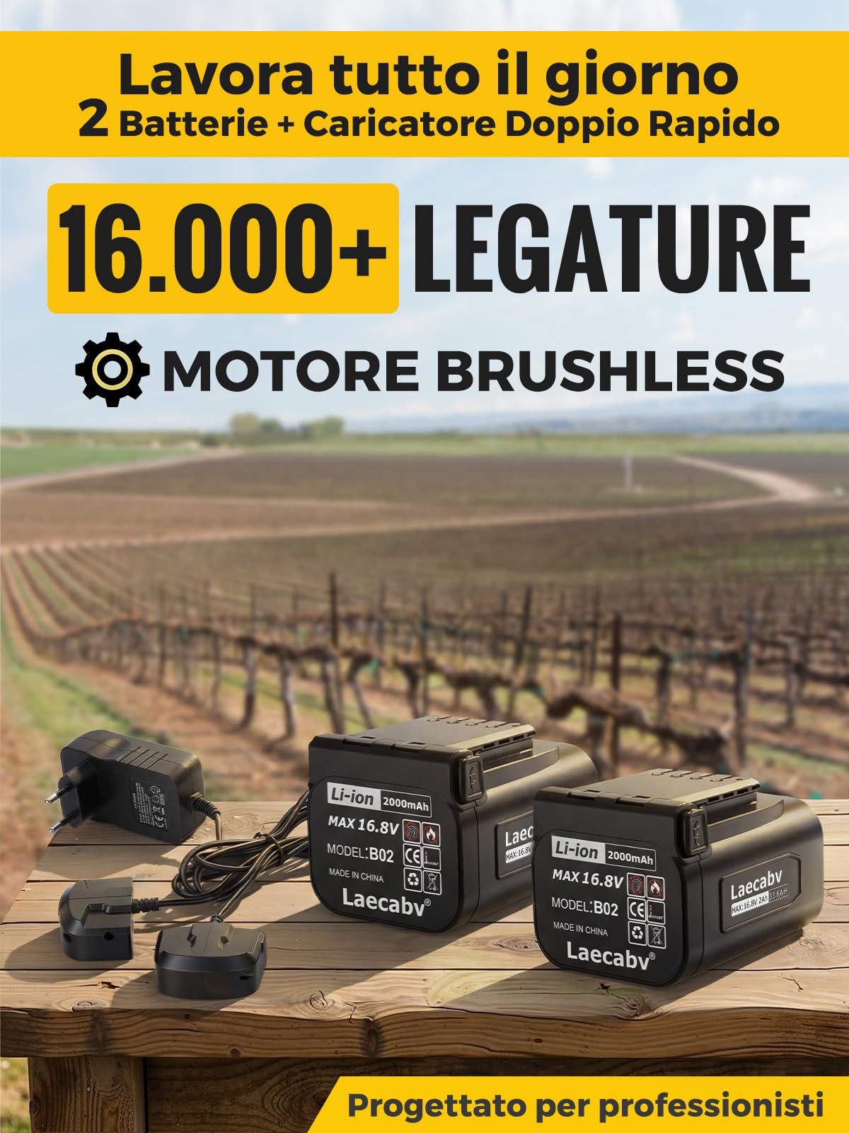 Laecabv Legatrice per Vigneto a Batteria, 6 Livelli di avvolgimento, Legatrice elettrica a 2X2Ah Batteria al Litio, Vine