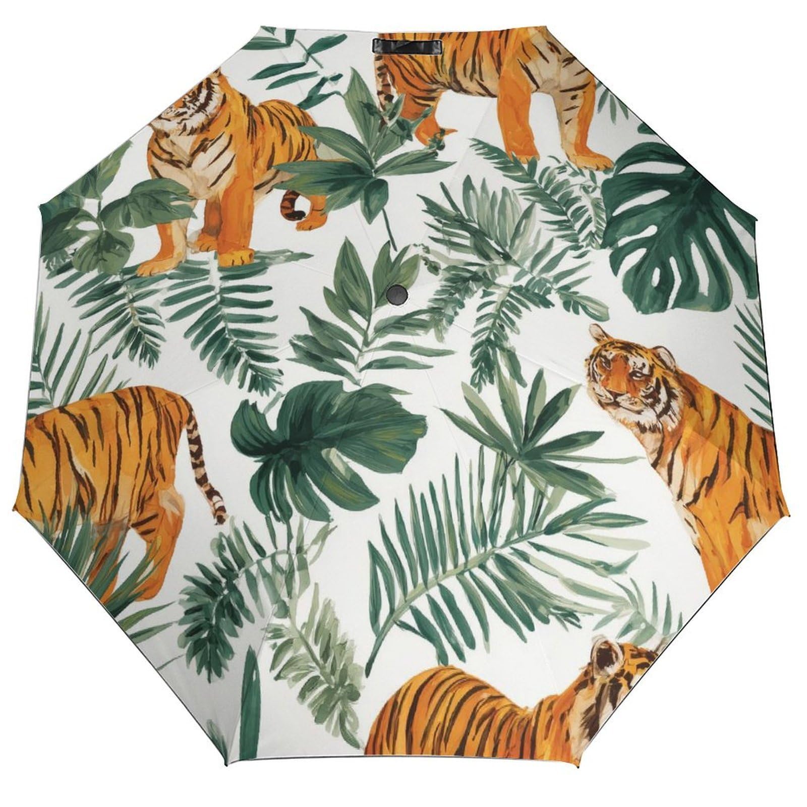 Parapluie pliant aquarelle tigre et verdure aux finitions soignées - 8