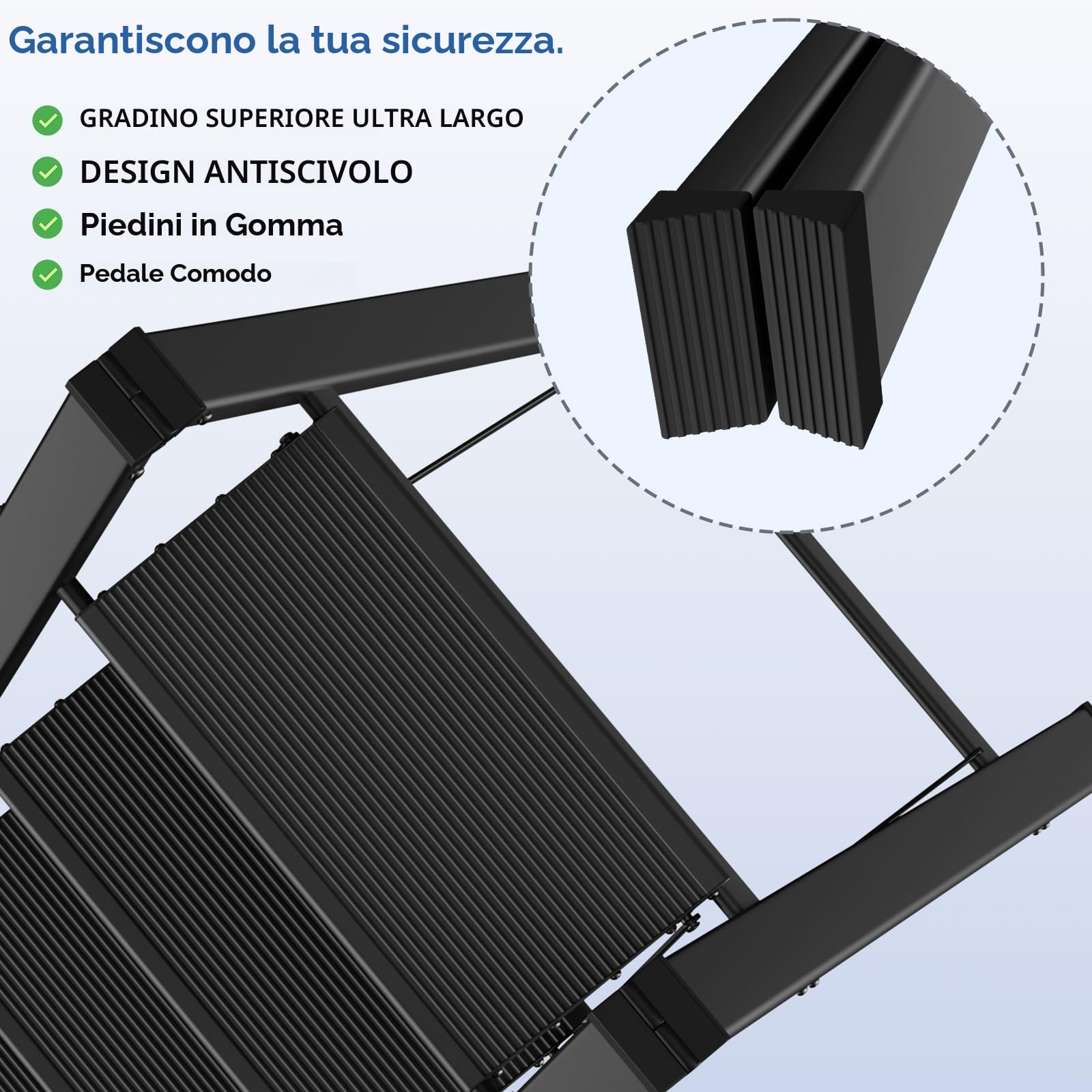 Scala pieghevole in alluminio a 4 livelli, antiscivolo, per casa, scala leggera, portata fino a 150 kg, utilizzata in cucina, casa, ufficio (nero)