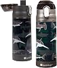 Bentology Stainless Steel 13 oz Reusable Water Bottle for Kids, Shark - Double Wall Insulated, Spill Proof Lid w/Built-in Straw- Keep Liquids Hot or Cold For Hours- Fits in Lunch Boxes & Bags