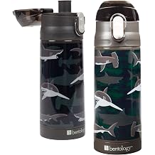 Bentology Stainless Steel 13 oz Reusable Water Bottle for Kids, Shark - Double Wall Insulated, Spill Proof Lid w/Built-in Straw- Keep Liquids Hot or Cold For Hours- Fits in Lunch Boxes & Bags