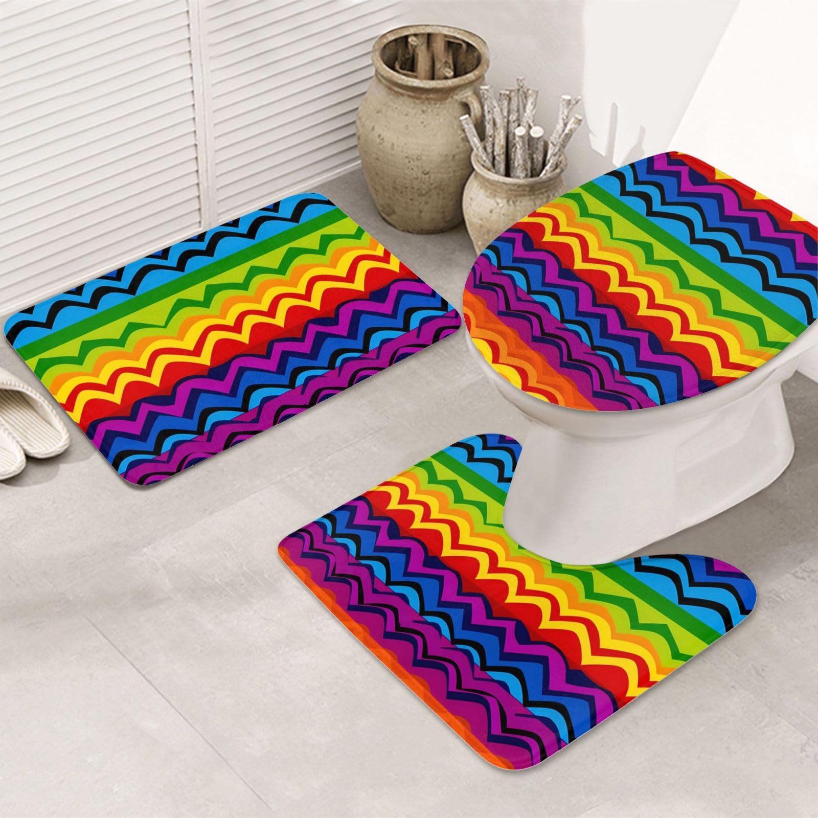 Tapis de bain arc-en-ciel noir lot de 3 tapis antidérapants doux