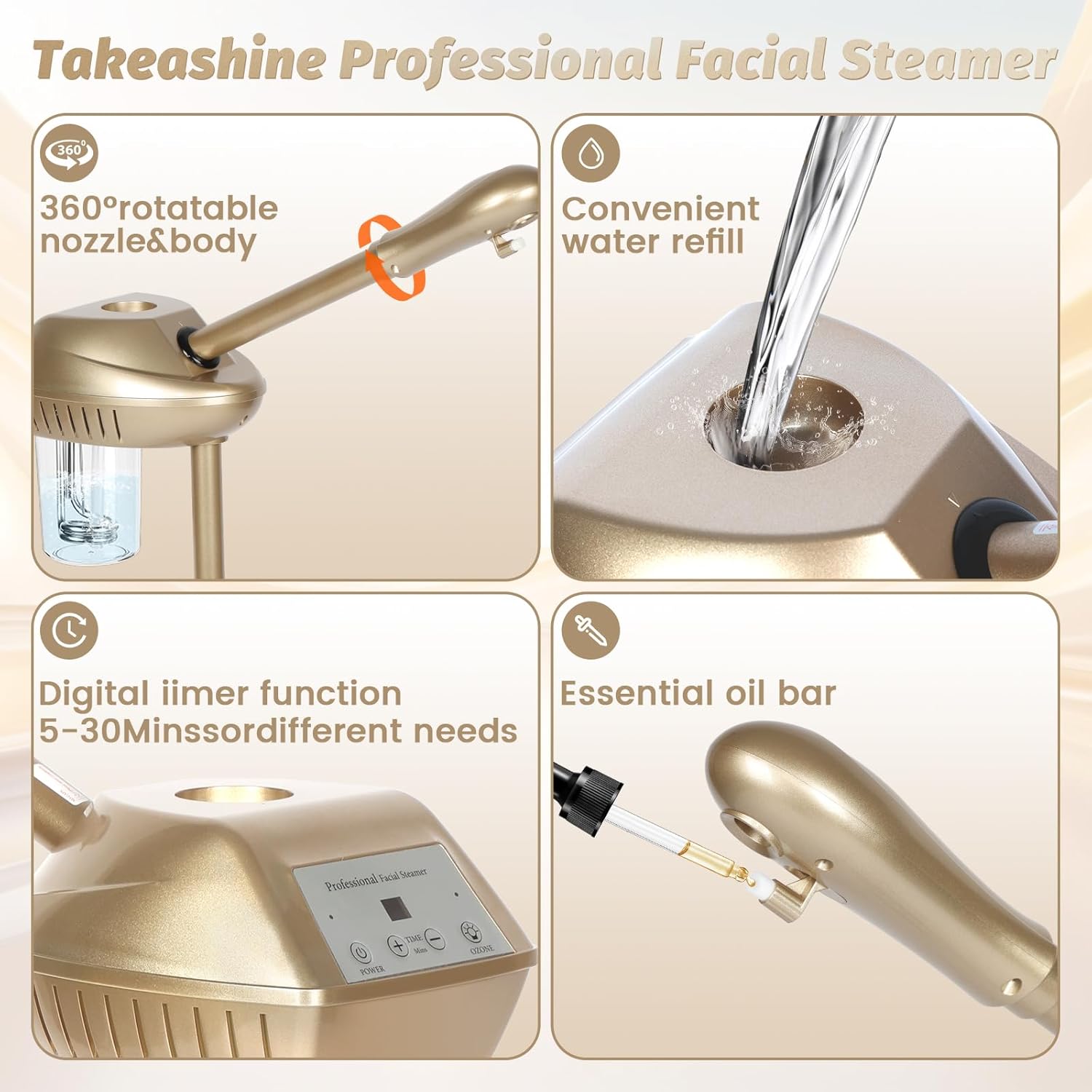 Facial Steamer, Face Steamer with More Steam for Deep Cleansing and Hydration, Adjustable Height and Angle, Estheticians Steamer with Time Setting, Facial Humidifier for Spa, Salon and Home Use