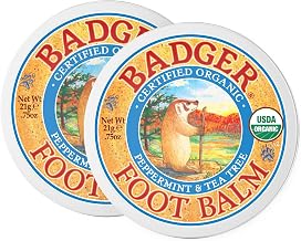 Badger Foot Balm, 100% Organic Foot Cream for Dry Cracked Heels and Feet, Fast Acting Foot Care for Women & Men, All-Natural Cracked Heel Treatment, .75 oz Tin, 2-Pack