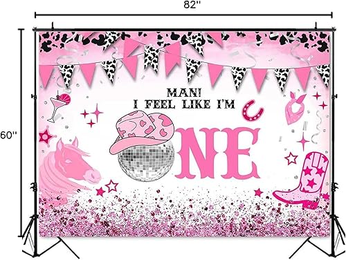 Miniatura 6 de Mocsicka Telón de fondo de fiesta de primer cumpleaños con texto en inglés Man I Feel Like I'm One (rosa, 10 x 8 pies (120 x 96 pulgadas)