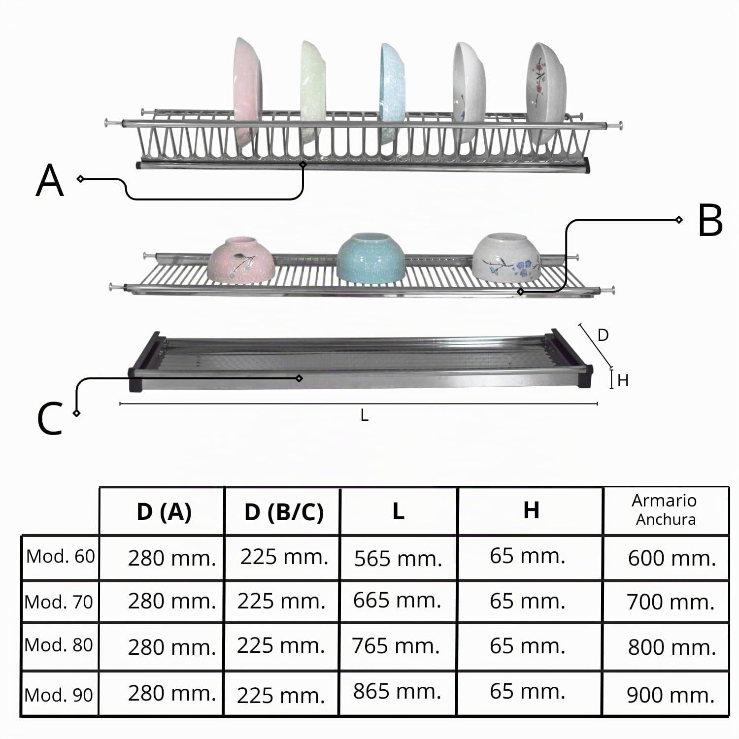 Evotrade Escurreplatos de acero inoxidable con muelles ajustables – para mueble de pared Kit con recolección de gotas y rejilla para vasos
