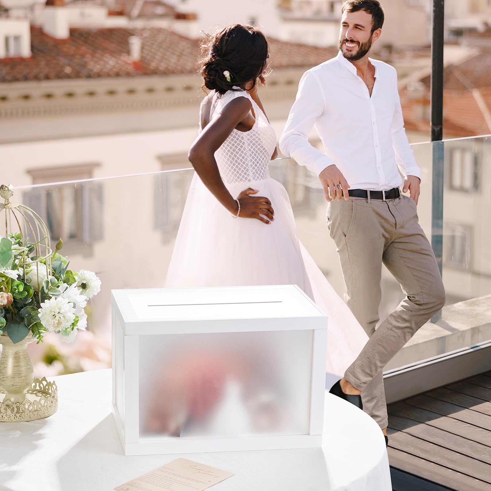 AW BRIDAL Card Box for Reception, White Wedding Card Box Money Box Card Holder Box with Lid Wedding Gift Box,Frosted Card Box for Wedding