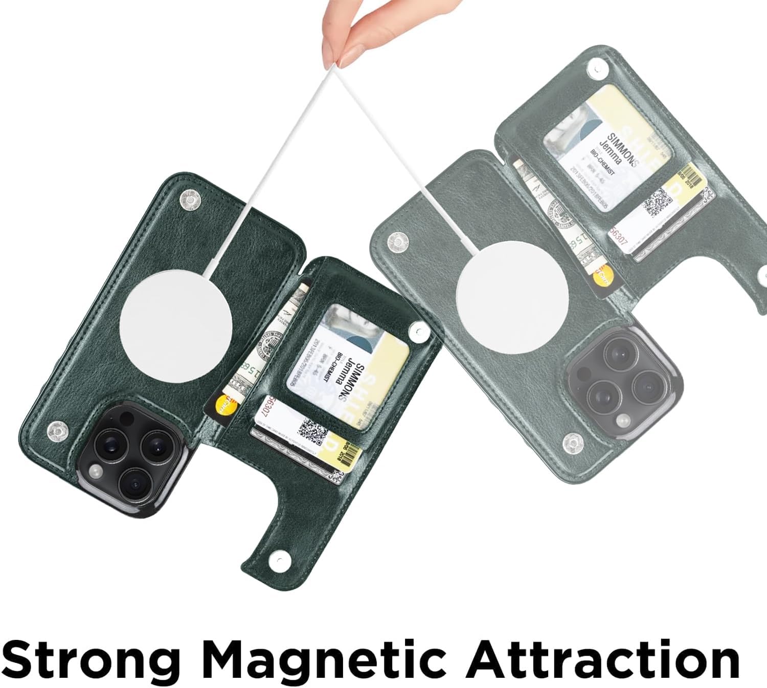 uCOLOR for iPhone 16 Pro 6.3" Wallet Case Magsafe with Card Holder Slot【Compatible with MagSafe】 Folio Flip PU Leather Double Magnetic RFID Design with Camera Lens Protector (Blue Tree Birds) - Image 6