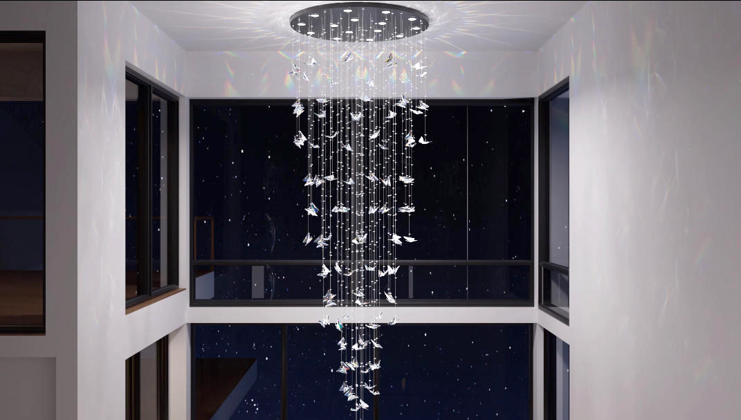 Image of ykolupty H102 High Ceiling Chandelier Modern Crystal Chandeliers Raindrop Chandelier for Staircase Foyer Entryway Living Room Dimmable 3000-6000K (Black Chandeliers)