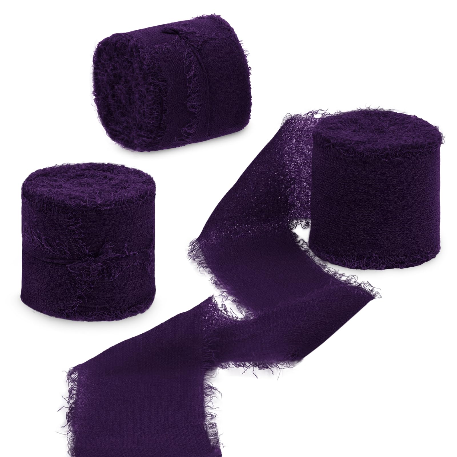 Uiopa 3 Rolls Chiffon Ribbon, 40mm x 15m(16.4 Yards) Frayed Edges Gift Wrapping Ribbon