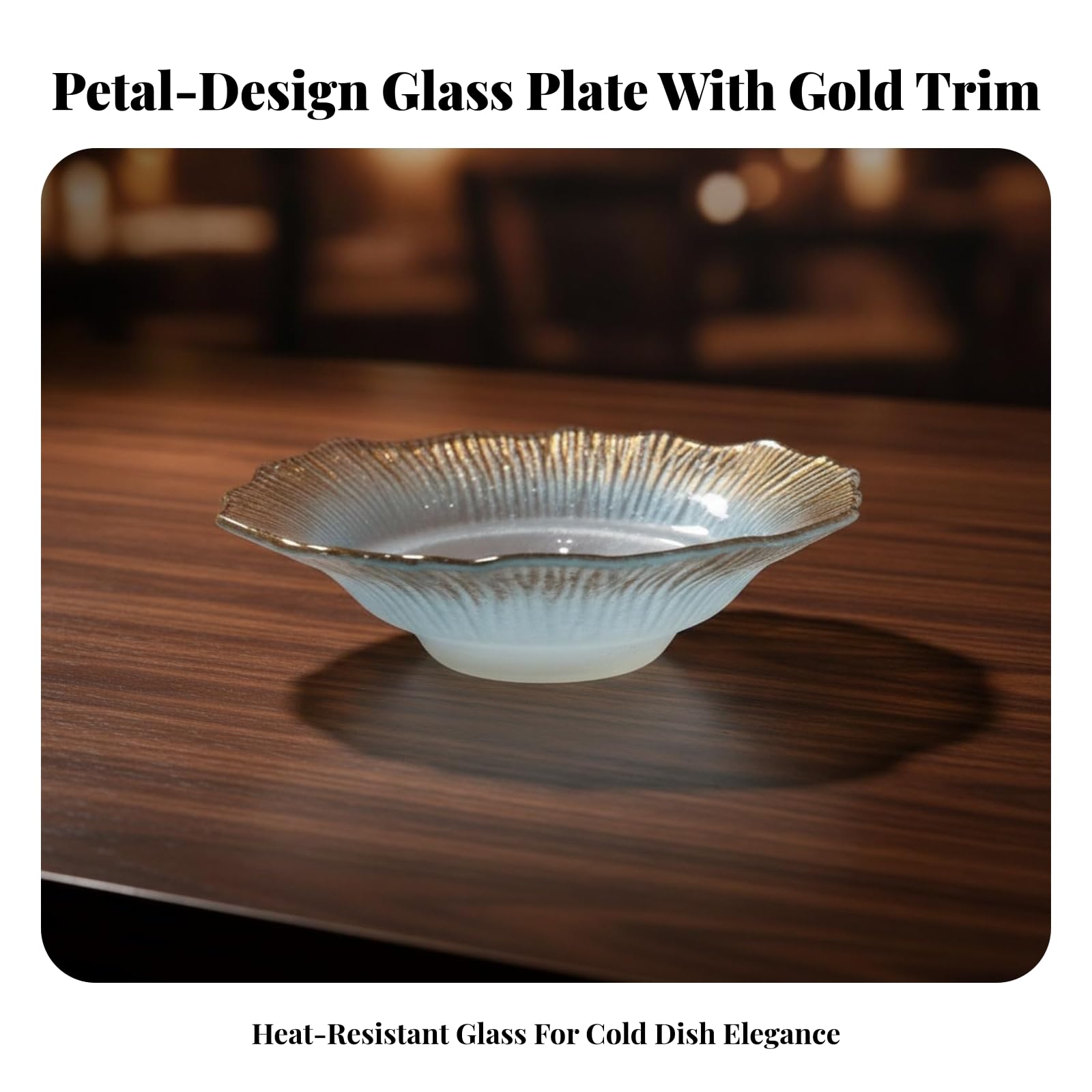 Plat en Verre avec Bord Doré Robuste, Bord Doré, Dégradé Bleu, Modèle 1 Petit Format, Petit Format — Diamètre 34 Cm, Hauteur 8 Cm