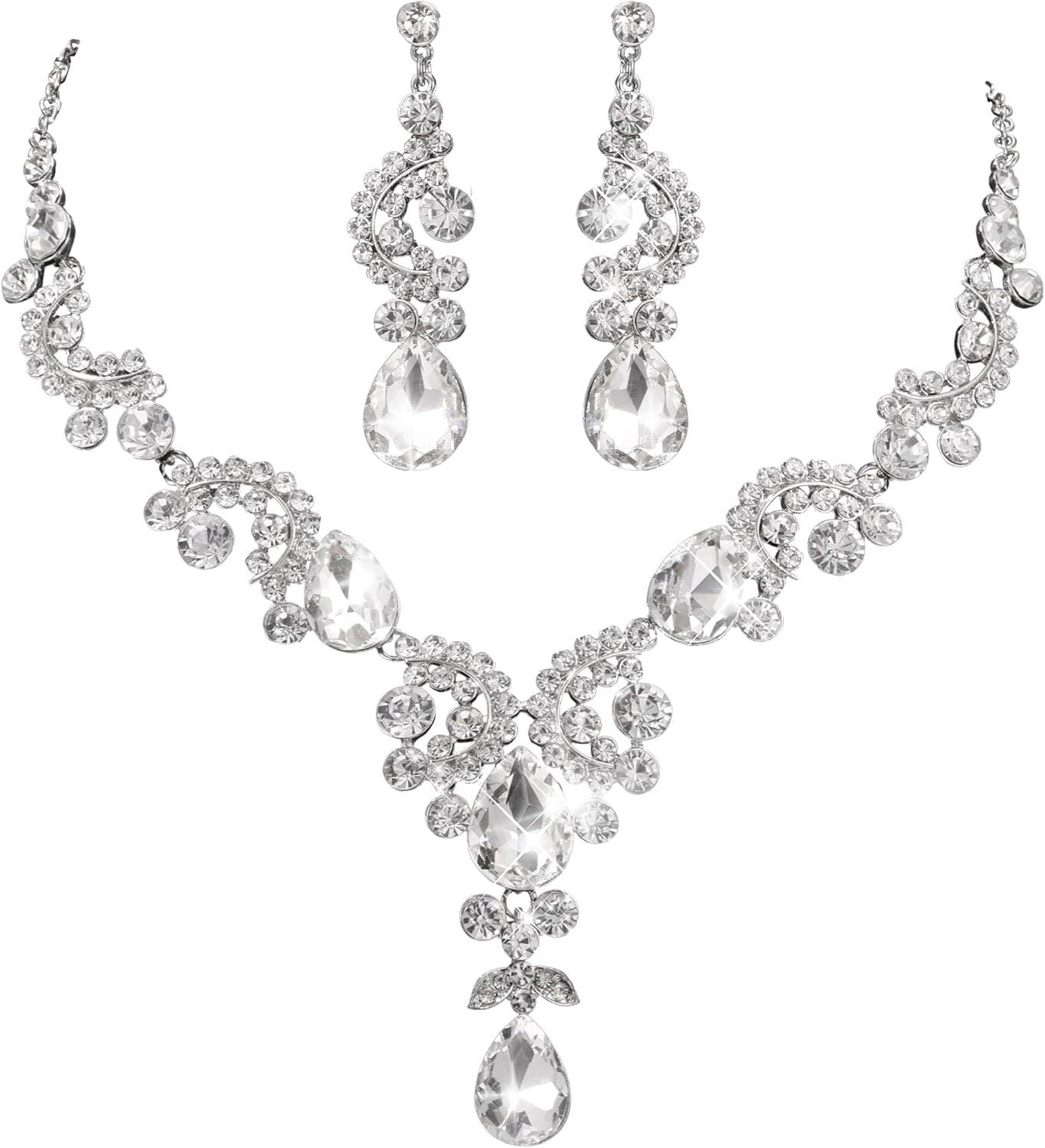 Kamirola Bride Silver Bridal Necklace Earrings Set Crystal Wedding Jewelry Set Rhinestone Choker Necklace for Women Brides,Bridesmaids Wedding Prom Party(Set of 3)