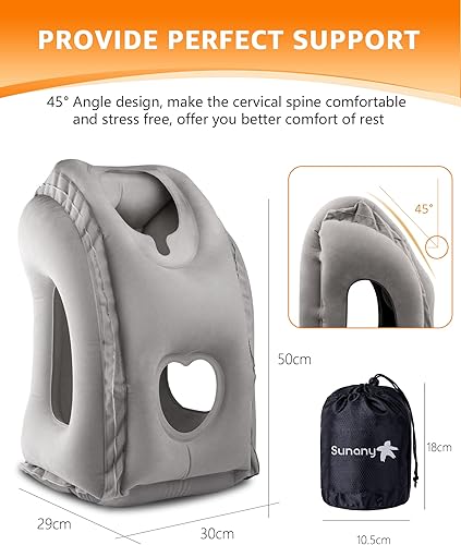 Miniatura 4 de Almohada inflable de viaje (gris)almohada inflable para descanso de pies (negro), adecuada para aviones, automóviles, siesta de oficina, hogar y