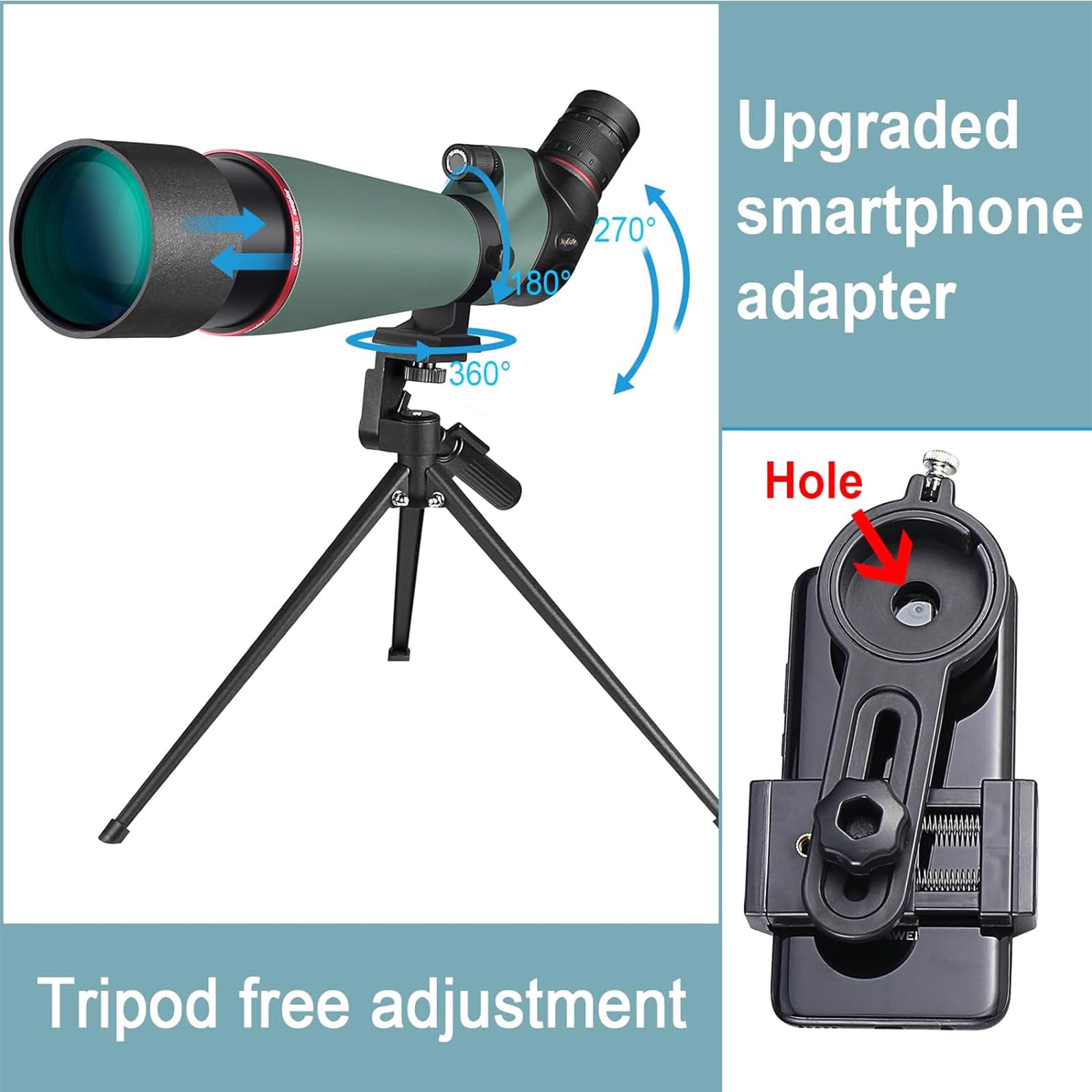 Lunette de visée 20-60x80mm HD avec trépied BAK4 étanche pour chasse observation oiseaux