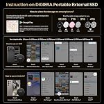 DIGIERA 1TB Magnetic Portable SSD, External Solid State Drives with USB-C 3.2 Gen 2x2, Speed Up to 2000MB/s, Compact & Durable, Compatible with iPhone 15/16 Series and Other USB-C Devices, Black