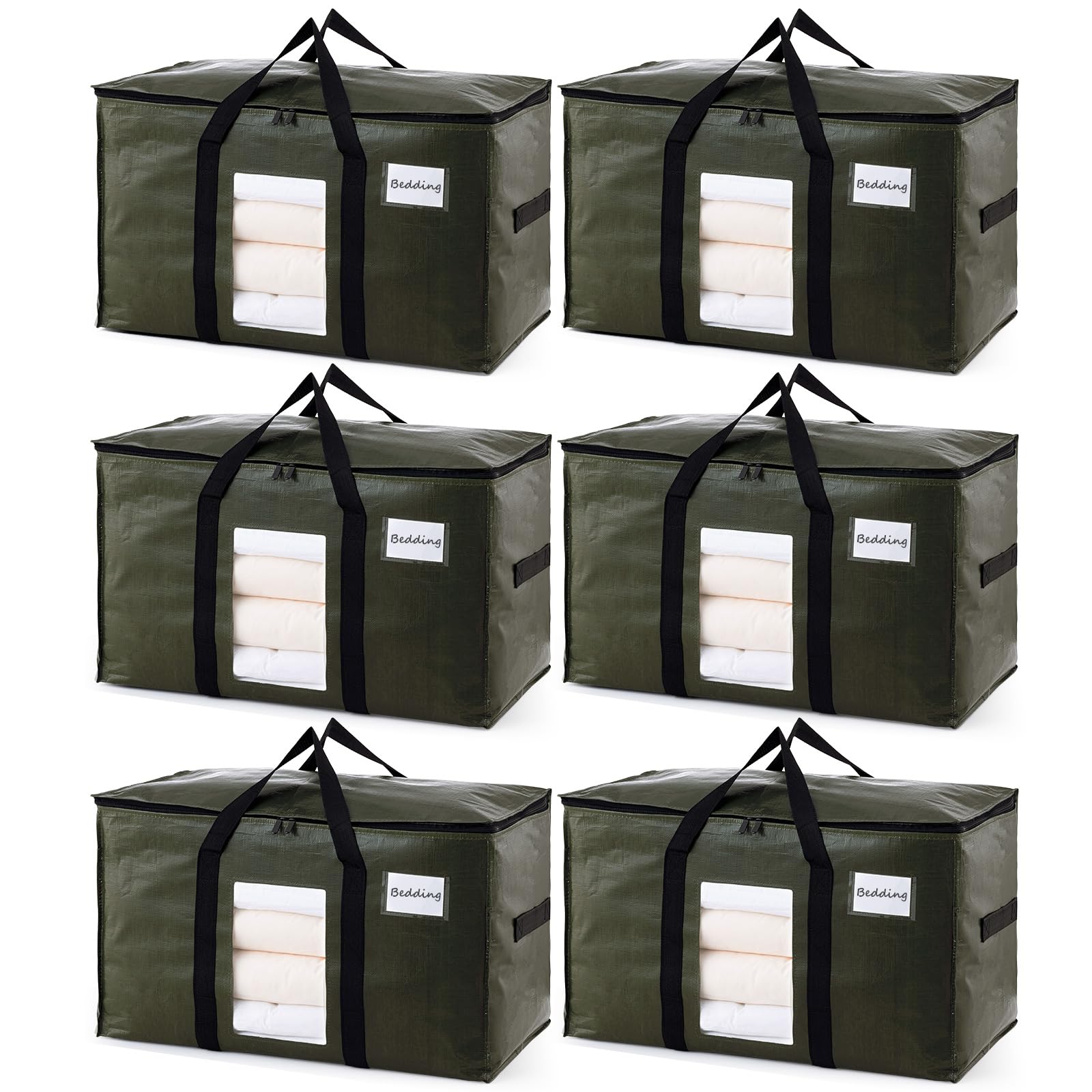 TAILI 6 Pack Green Extra Large Moving Bags,Storage Bag with Visible Window