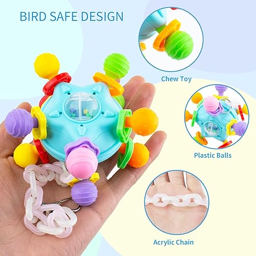 FlidRunest Bird Toys, Parrot Pull Ball Colorful Silicone Rattle Toys, Acrylic Bird Chew Ball Hanging Cage Toy for Amazon Parrot, African Grey, Conure, Parakeet and Similar Birds