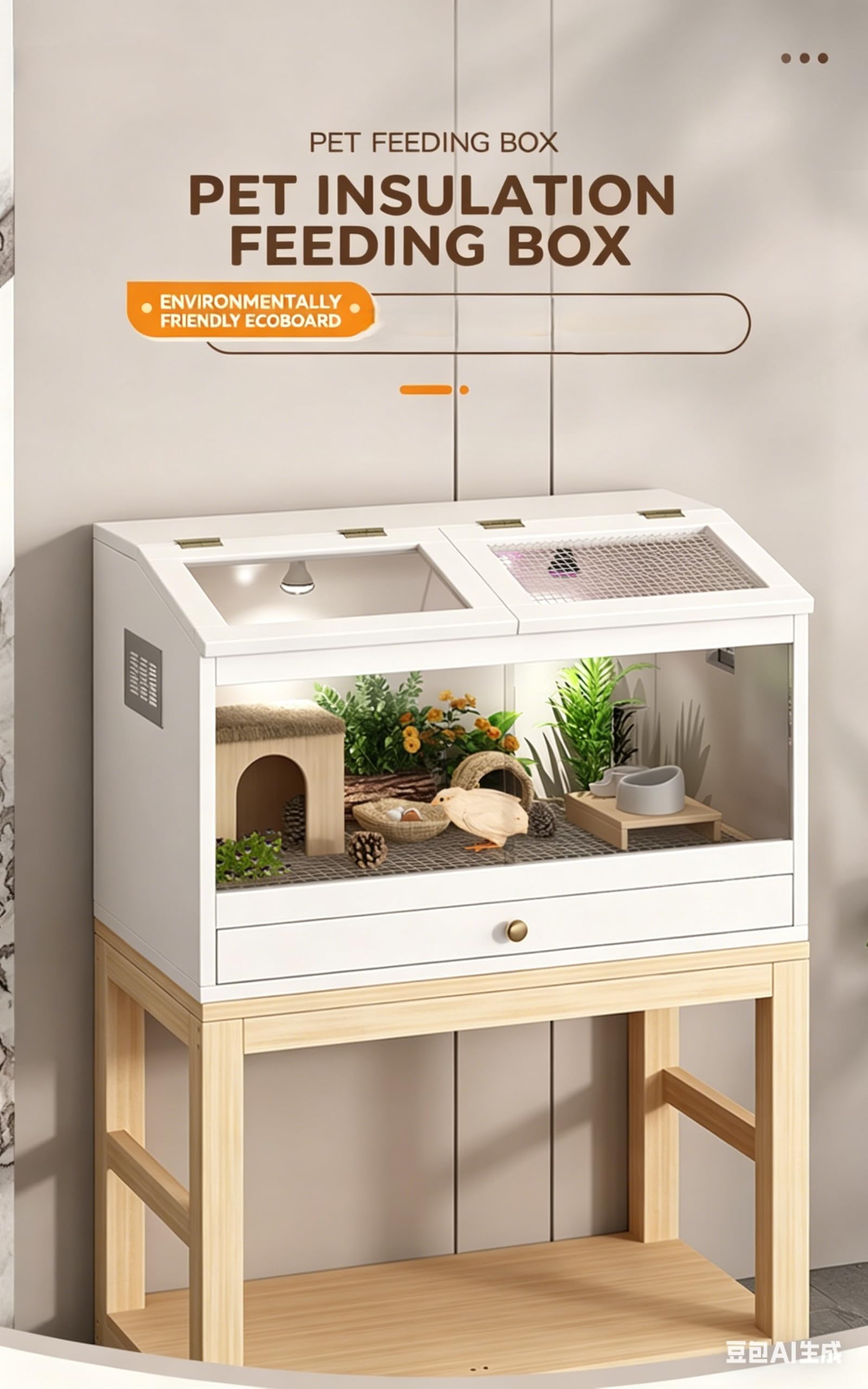 Jaula para Hámsteres, Jaula Grande De Madera para Animales Pequeños con Ventana Transparente De Acrílico Y Tapa Abatible, Hábitat Espacioso para Jerbos Y Otras Mascotas Pequeñas. 10