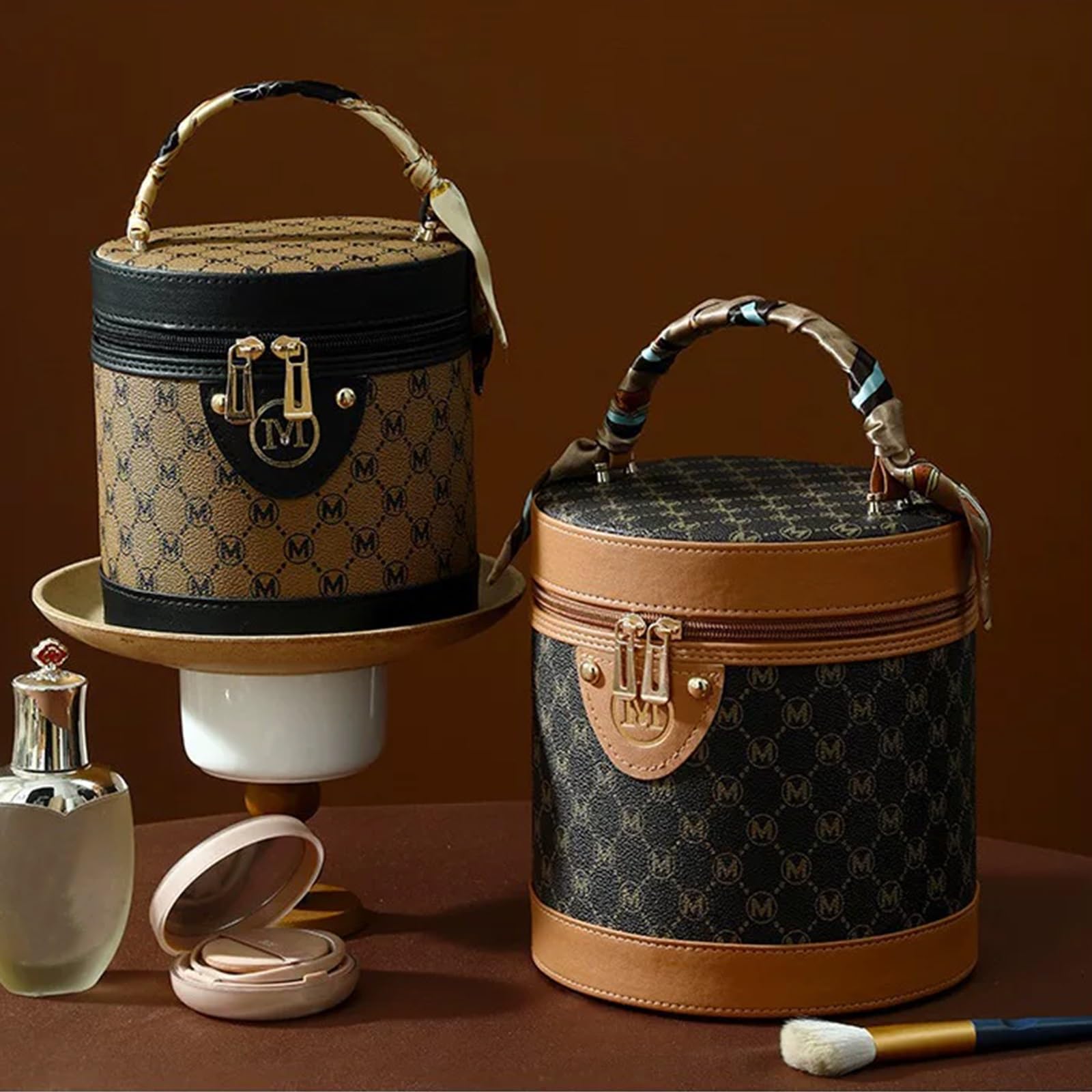 Borsa da Toilette con Doppia Apertura a Cerniera, Borsa per Cosmetici e Accessori Quotidiani, Elegante Multifunzionale, per un'organizzazione Ottimale, con Apertura Ribalta(Brown)