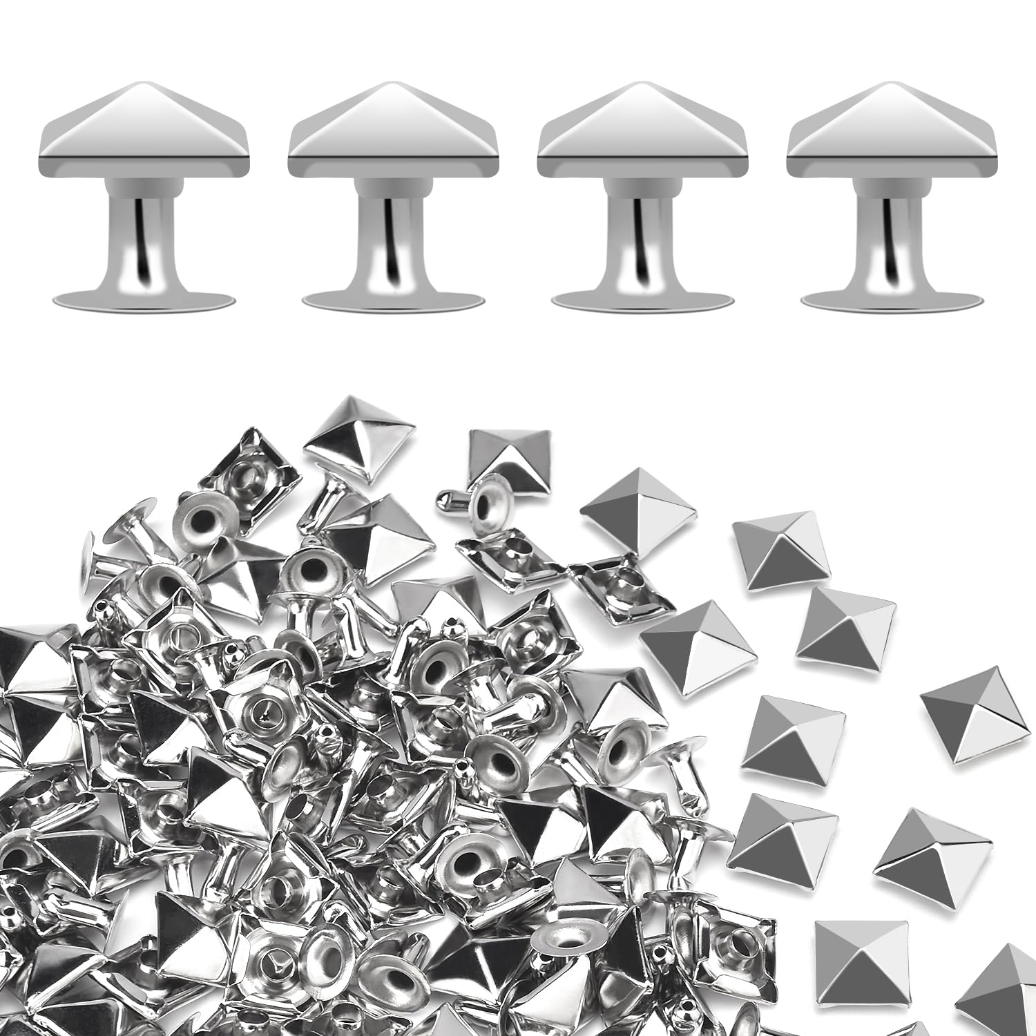 100 Sets 10mm Square Leather Rivets, Metal Pyramid Spike Studs Rivet for Leather Wrists Boots Clothing Pet Collars Belt Bags Punk Bracelets Key Fob