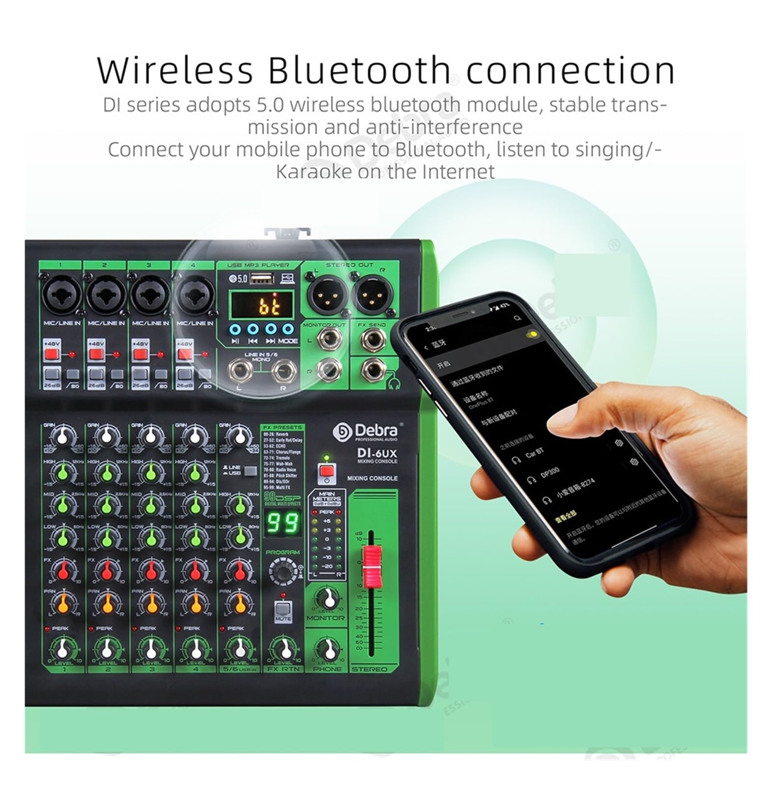 Mikser DJ-ski, Mikser DJ Konsola Z Efektem Cyfrowym 99DSP 48V Phantom Power USB MP3 Do Nagrywania na PC(DI-4UX 4 Channels)