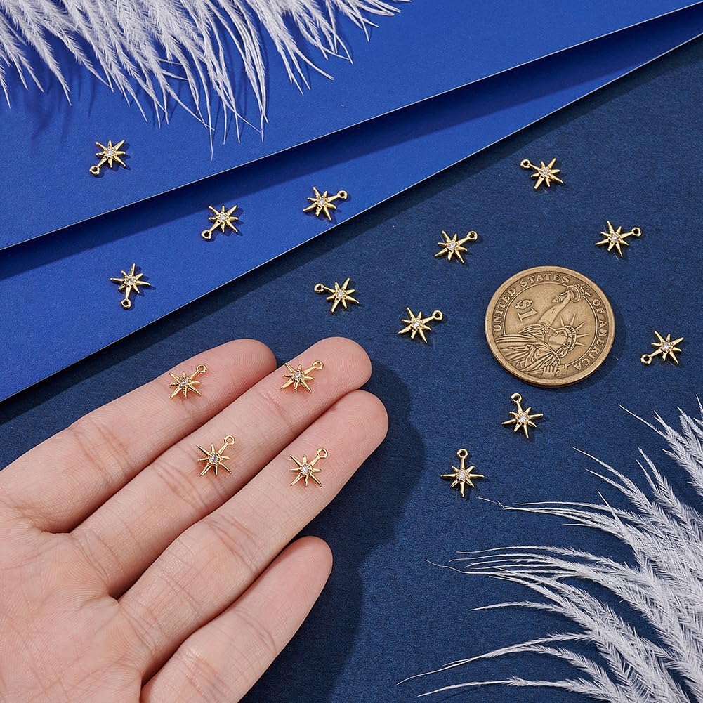 AHANDMAKER 20Pcs Real 18K Gold Plated Brass Star Charms, Cubic Zirconia Star Shape Pendants with Holes Sparkling Celestial Dangle Charm for Jewelry Making DIY Necklaces Bracelets Earrings Crafts - Image 3