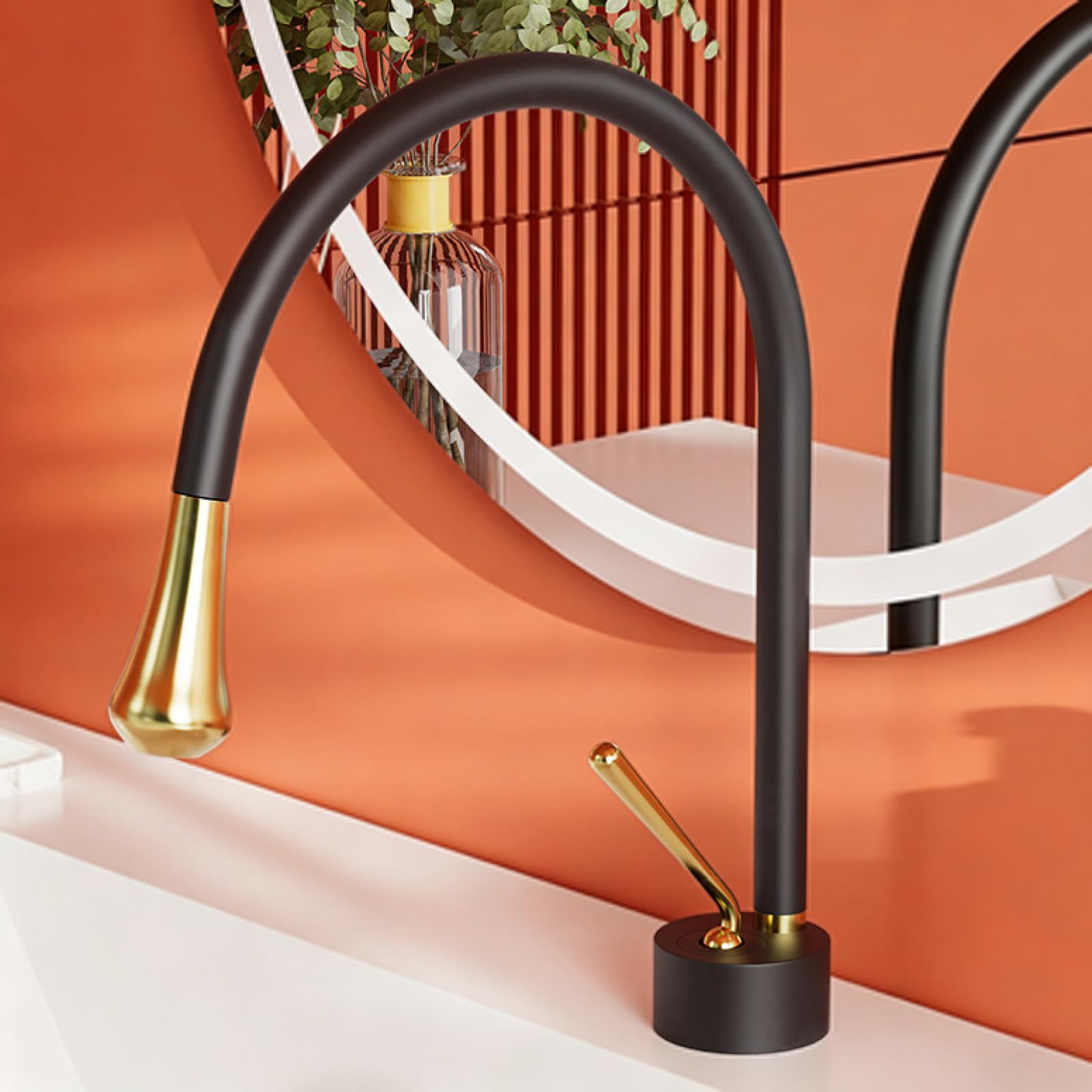 Rubinetto per Lavabo A Forma Di Goccia D'Acqua Oro Nero