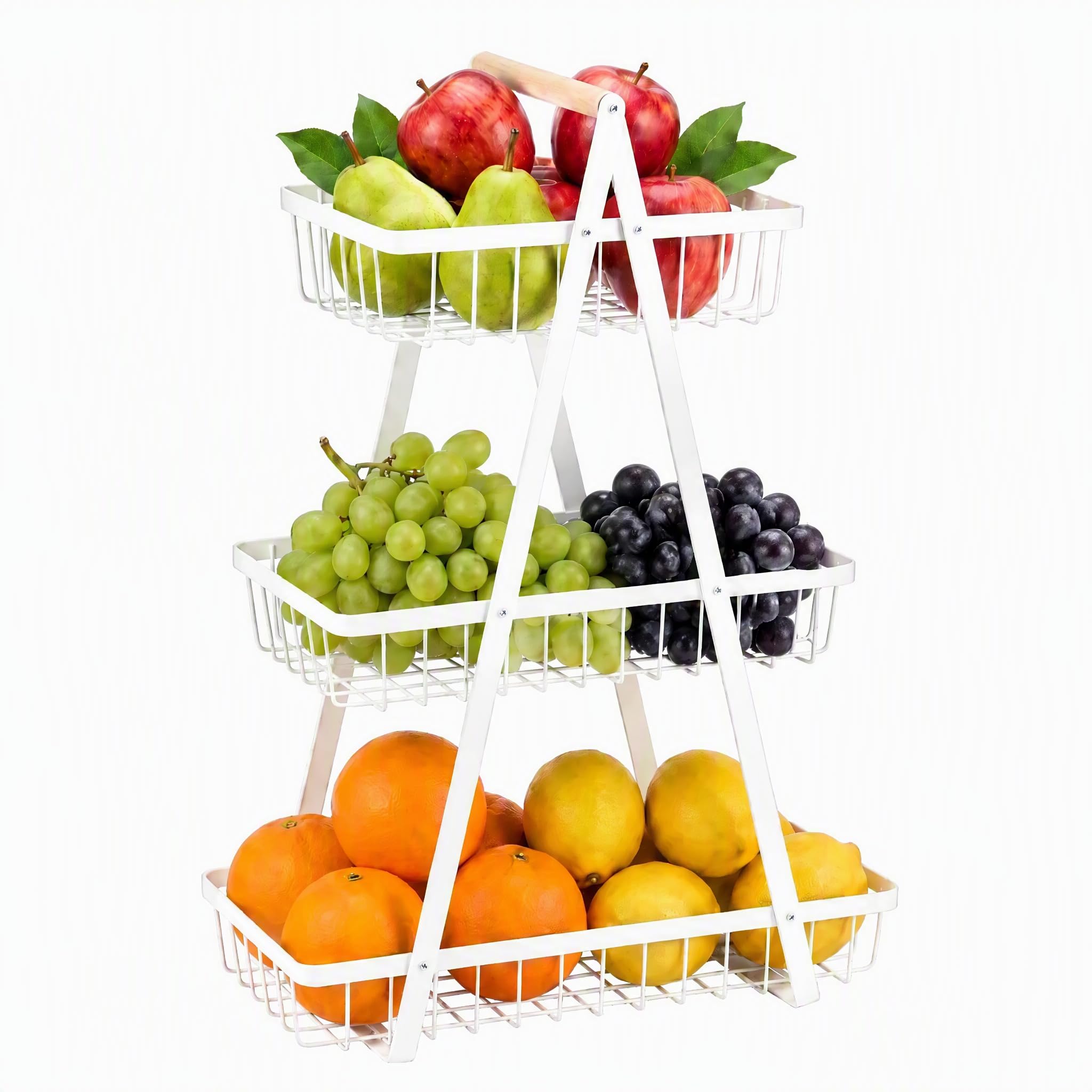 GSHUR Fruit Stand 3 Tier Fruit Stand Rack Basket for Fruit Bread Vegetable Bread Bread Modern Kitchen Decoration Vegetable Fruit Snacks (White, Square)