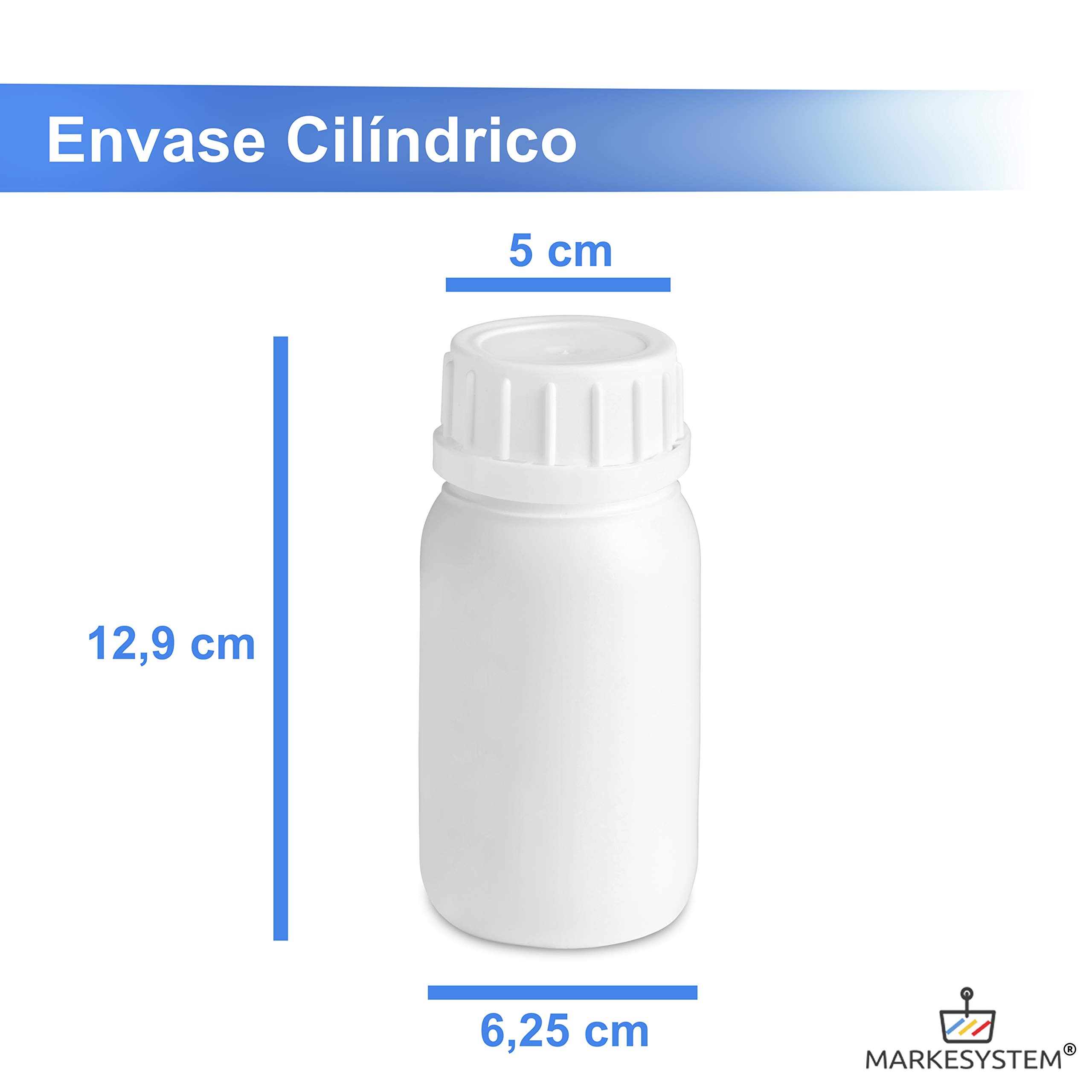 Botella blanca 250 ml (50 botellas) de plástico, cierre rosca boca ancha - Catering Industrial, Líquidos, Cosmética, Químicos, ADR + Kit Etiquetado, Apta para uso alimentario.