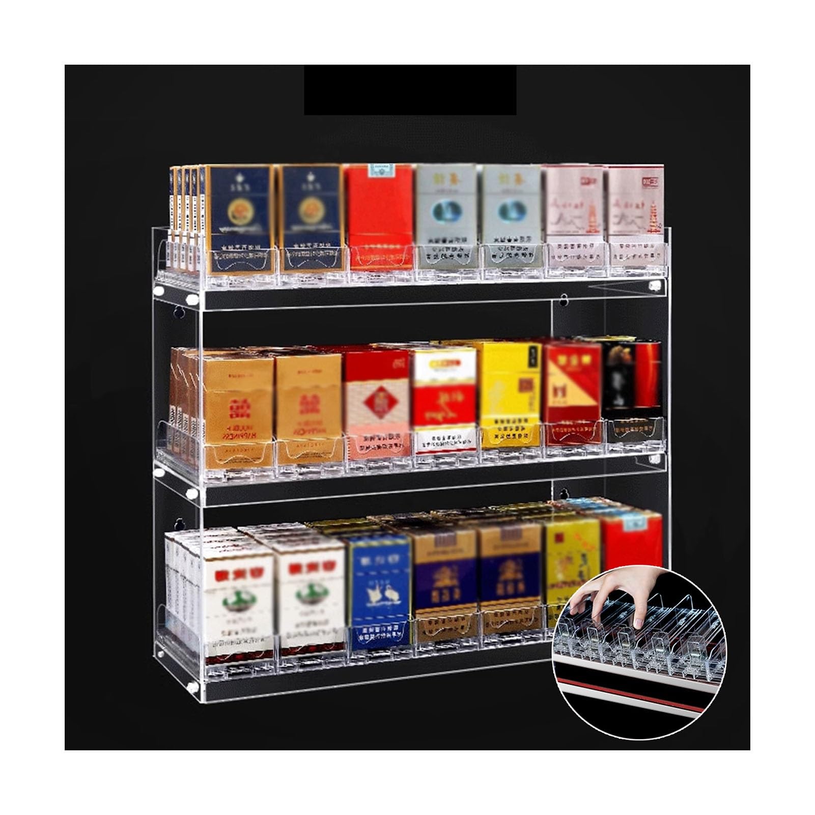 Présentoir automatique à cigarettes en plexiglas transparent pour comptoir et mur de tabac