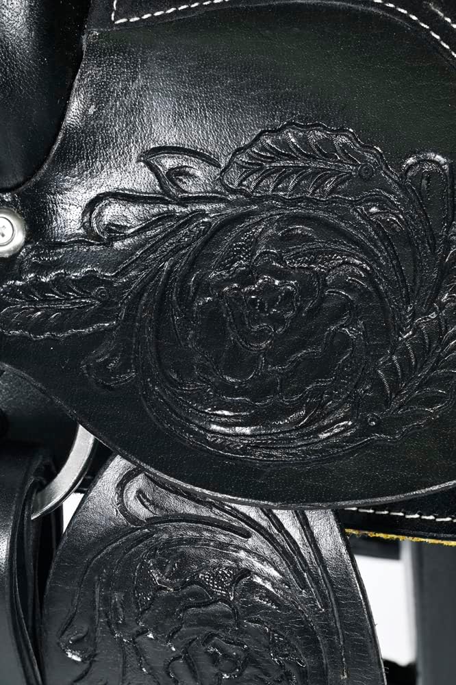 Black Western Kids Youth Children Miniature Pony Saddle Leather Trail Tack | Hand Tooled Saddle | Western Saddle | Saddle for Horses | Horse Tack Set