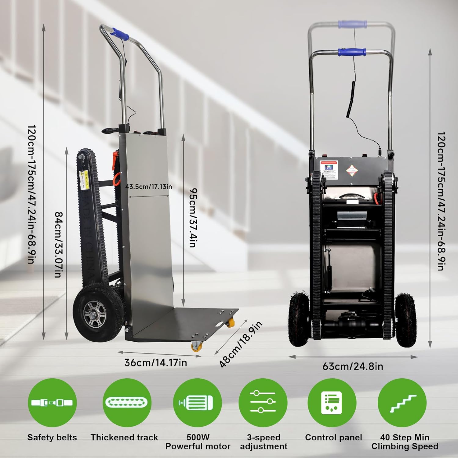 Electric Stair Climbing Hand Trucks - Heavy Duty, Black - 661 lbs Max Load Capacity, 500W, Folding Dolly for Easy Moving of Heavy Furniture