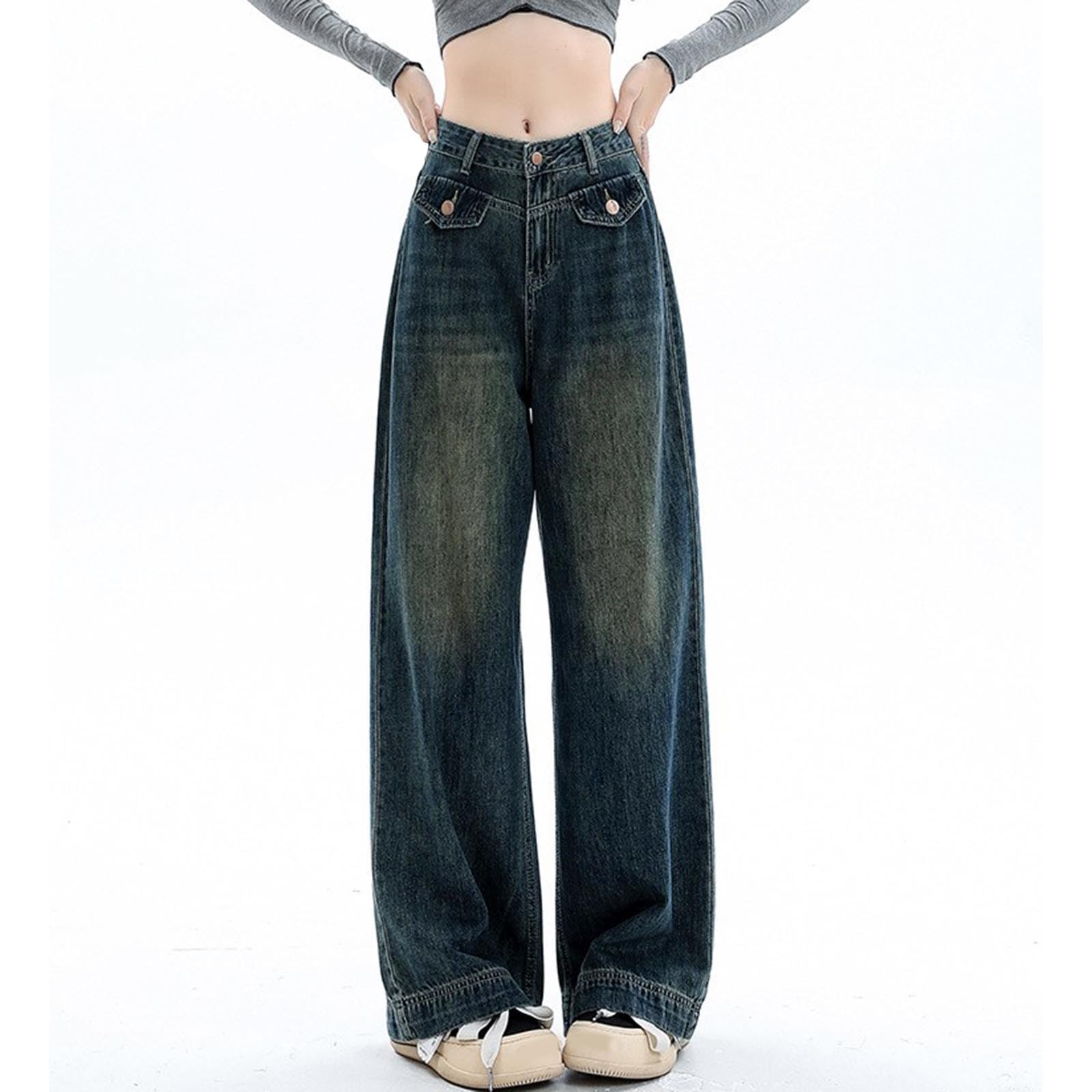 Pantalini Donna Jeans Larghi Pants Low Pantaloni Baggy Y2K Eleganti Balloon Elasticizzati Zampa Larga Wide Invernali Gamba Alta Strappati Glitterati Curvy