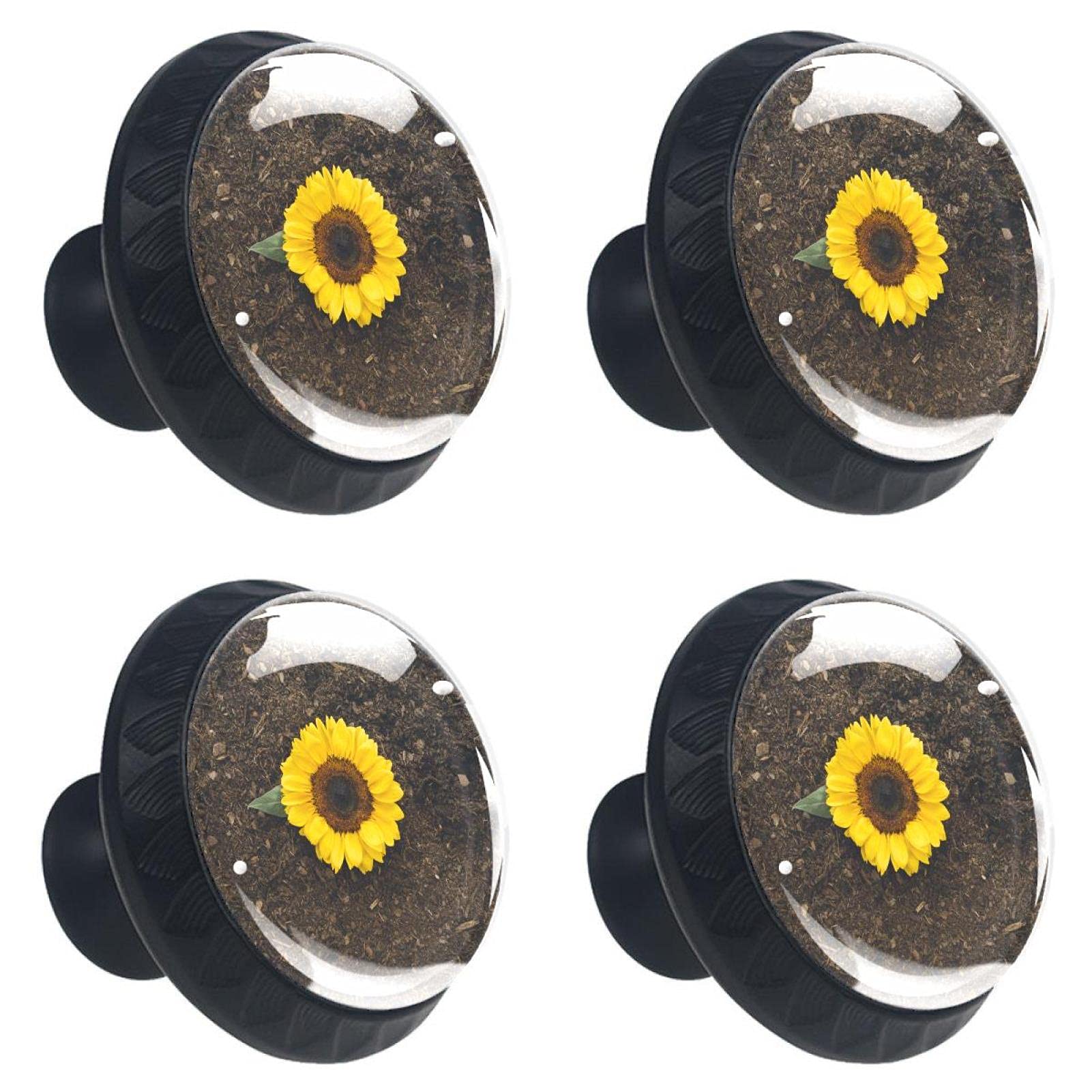 Boutons de tiroir en verre haut de gamme à motif de tournesol multicolore Top View