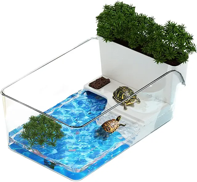 Acquario Tartarughe con Zona Crogiolo - Habitat Naturale per Pesci e Granchi