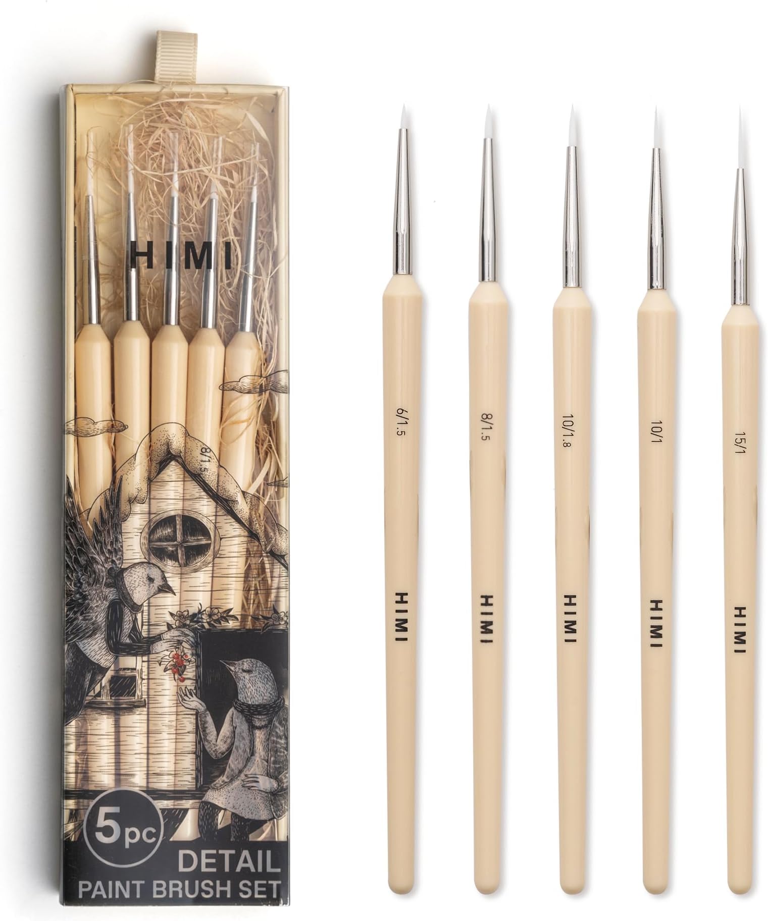 HIMIGouache/Paint Detail Brushes Set 5 Pcs for Acrylic Oil Watercolor Face & Body Gouache Painting Nice Gift Art hobbyist,Adults (Yellow, Detail Brush)