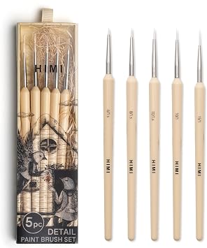 HIMI Gouache/Paint Detail Brushes Set 5 Pcs for Acrylic Oil Watercolor Face & Body Gouache Painting Nice Gift Art hobbyist,Adults Yellow, Detail Brush