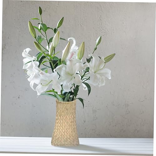 Miniatura 5 de STOBOK Jarrón trenzado para plantas, jarrón tejido a mano, jarrón alto de mimbre para decoración, botella de flores de granja, jarrón de flores de