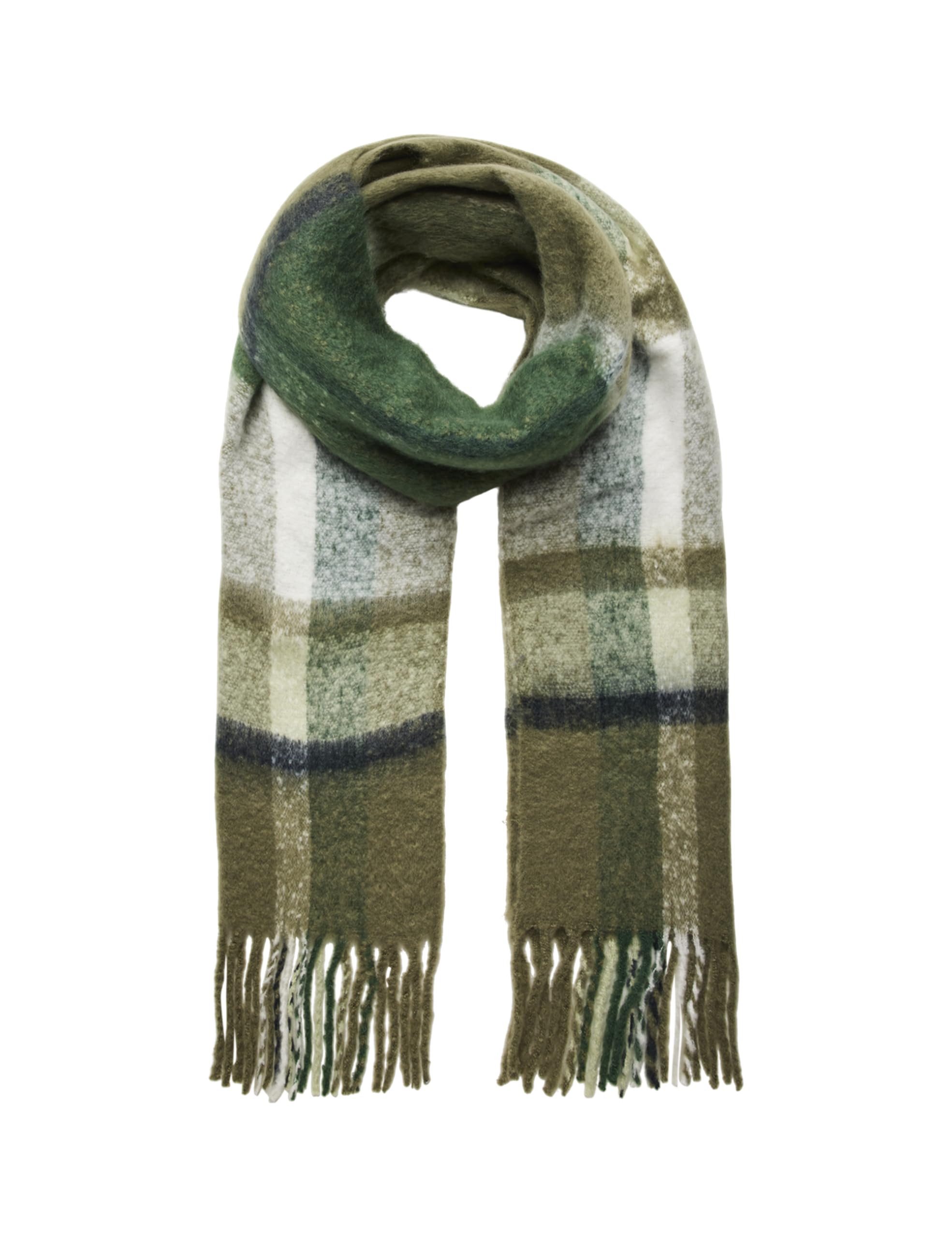 PIECES PCBEA Noos BC Women's Long Winter Scarf, Deep Lichen Green/Aop:check, One size